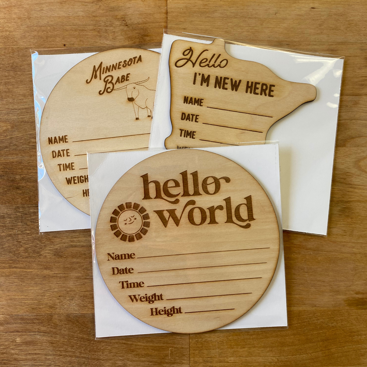 Wood Birth Announcement Sign - Hello World