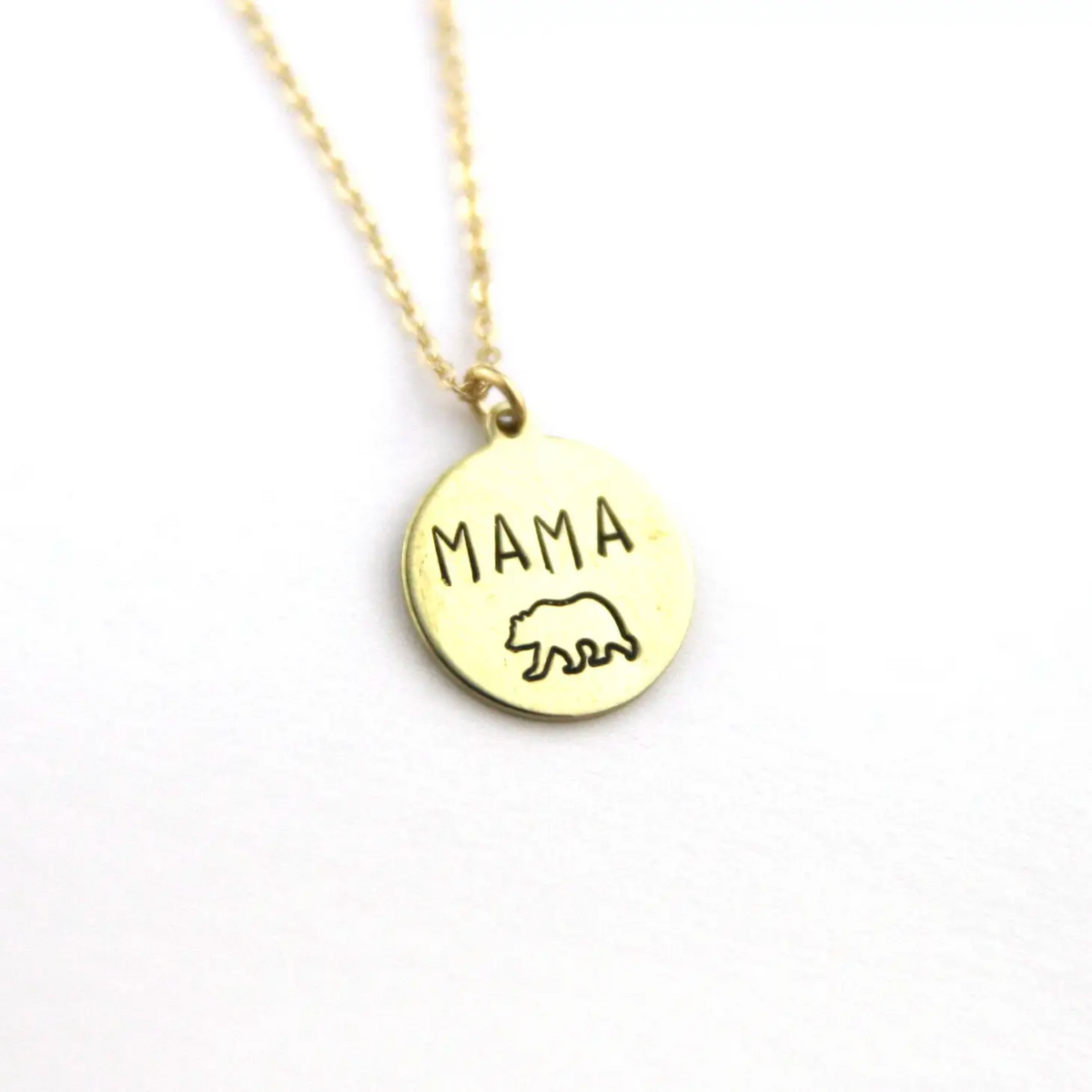 Mama Bear Circle Stamped Necklace