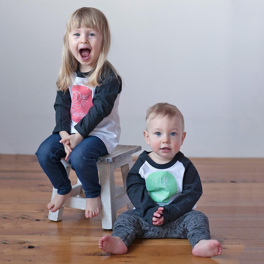 Second Birthday in Coral Raglan Tee - Sweetpea and Co.